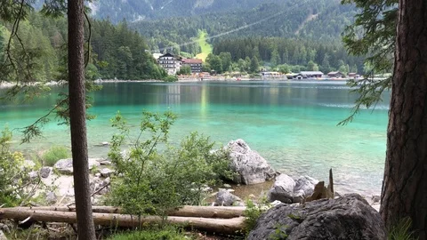 Mountain Eibsee Lake Stock Footage 91361895