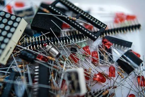 A mountain of electronic components Stock Photos