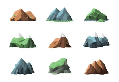 Mountain elements. Snow mountains, outdoor summer landscape. Climbing graphic Stock Illustration