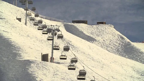 The Mountain Elevator Works At A Snow Slope Of The High Mountain Stock Footage 83437950