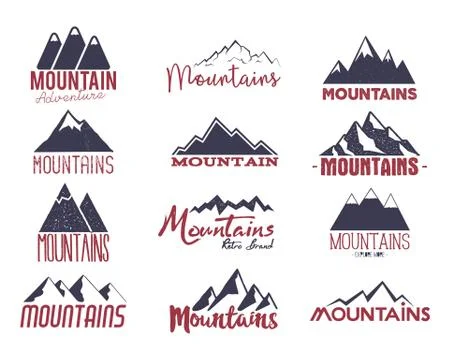 Mountain emblems set. Vintage hand drawn adventure logos. Camping labels Stockillustratie