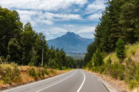 A mountain at the end of the road Stock Photos
