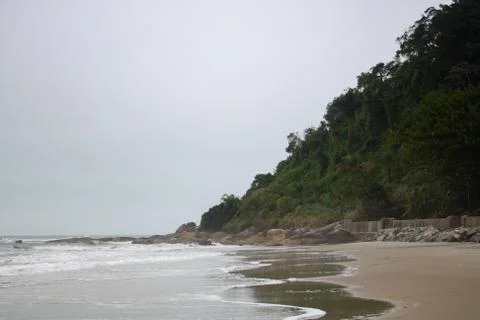 Mountain ending on the seashore 스톡 사진