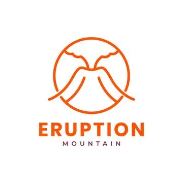 Mountain eruption danger line style simple circle minimal logo design vecto.. Stock Illustration