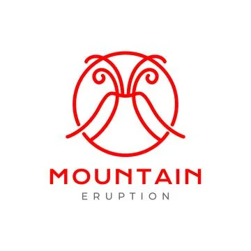 Mountain eruption danger line style simple circle minimal logo design vecto.. Stock Illustration