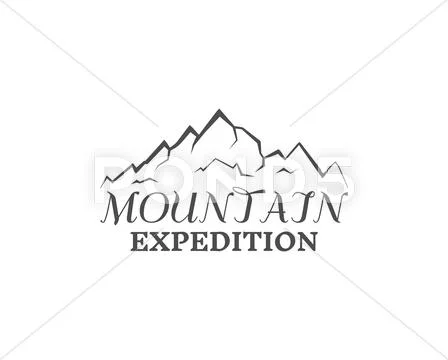 Mountain expedition badge, outdoors logo, emblem and label. Monochrome insignia Stock Illustration