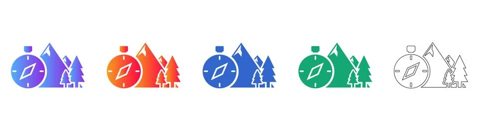 Mountain Expedition Compass Icon Set Illustrazione stock