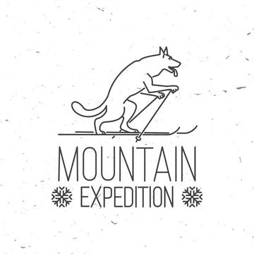 Mountain expedition concept with wolf. Concept for shirt, print, seal or stamp Illustrazione stock