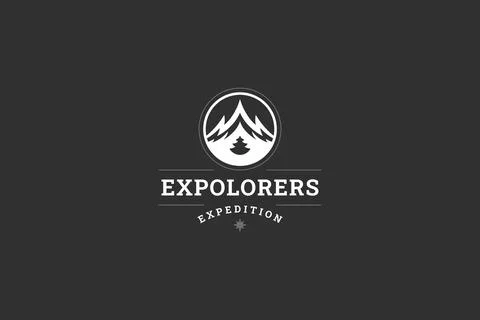 Mountain explore adventure expedition retro logo design template vector flat  Stock Illustration
