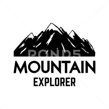 Mountain explorer. Emblem template with rock peak. Design element for logo, l Stock Illustration