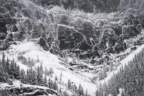 Mountain face with amazing structure in the Canadian Rockies with snow Stock Photos