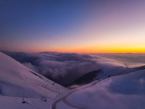 Mountain Falakro Sunset Stock Photos