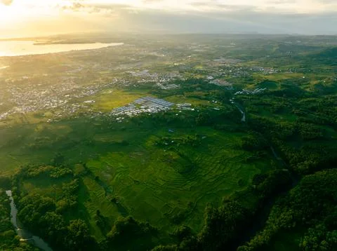 Mountain Fields Sunset Stock Photos