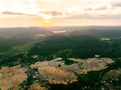 Mountain Fields Sunset Stock Photos