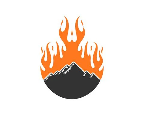 Mountain with fire flame logo Stock Illustration