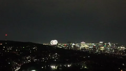 Mountain fire works Stock Footage 280208103