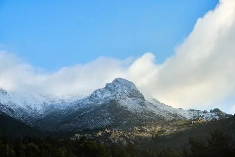 Mountain with the first snow at the beginning of winter. Stock Photos