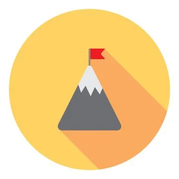 Mountain With Flag On The Top Flat Icon Stock Illustration