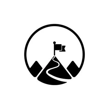 Mountain with flag on a top icon. Vector on isolated white background. EPS 10 Stock Illustration