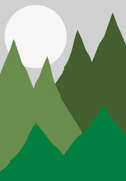 Mountain flat design with big moon. creative minimalist illustration for wall Stock Illustration