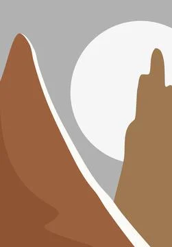 Mountain flat design with big moon. creative minimalist illustration for wall Stock Illustration