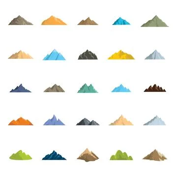 Mountain flat icons set vector illustration for design and web isolated Stock Illustration