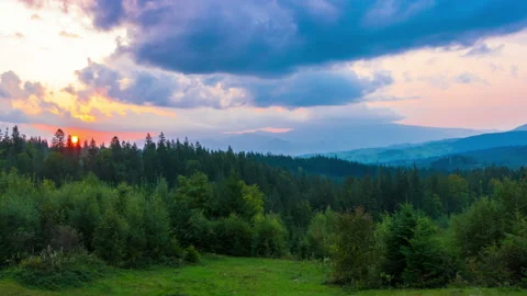 The Mountain Forest on Background of Sunset Видео 98950275