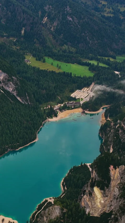 Mountain Forest - Lago di Braies - Dolomites - Italy Stock Footage 346554365