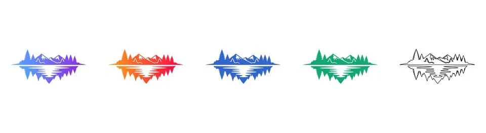 Mountain Forest Reflection Icon Set Stock Illustration