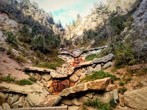 Mountain Forest River Landscape Stock-Fotos