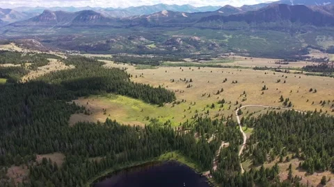 Mountain Forest Road Back Up Aerial Stock Footage 143722648