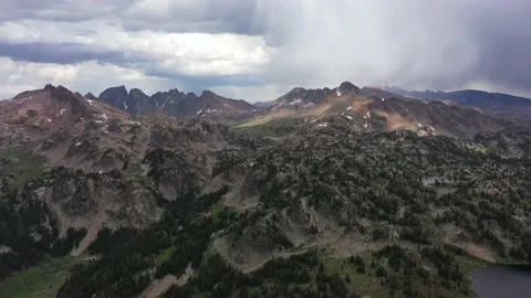 Mountain Forest Storm Clouds Panorama Aerial Stock Footage 143722628