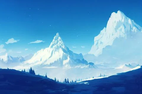 Mountain with forest under snow, winter, white and blue lighting. Stock Illustration
