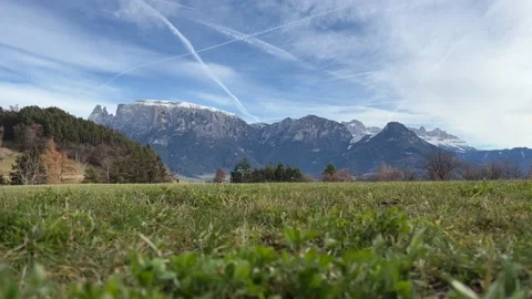 Mountain in front of green meadow Stock-Footage 232043779