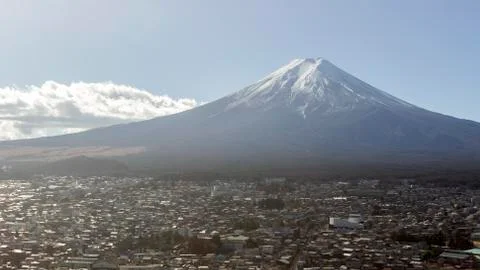 Mountain Fuji and local city in winter Stock Photos