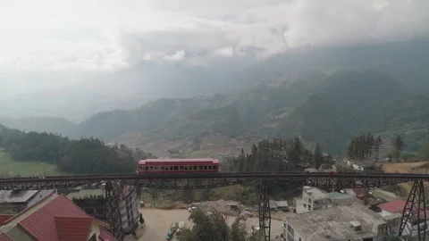 Mountain Funicular Crossing Hillside in Sapa, Vietnam Stock Footage 328511567