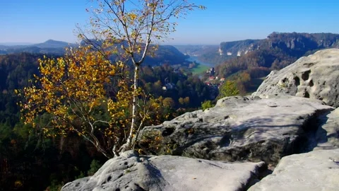 Mountain Gamrig view to the town Rathen in fall Stock Footage 159398460