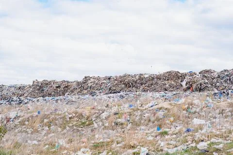 Mountain garbage, large garbage pile, degraded garbage. Pile of stink and t.. Stock Photos