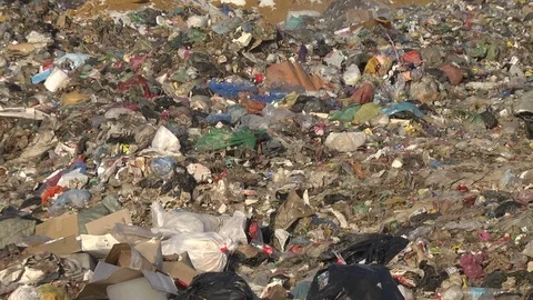 Mountain Of Garbage Waste Plastic Bottles Packages Of Rotting Food Stock Footage 71636060