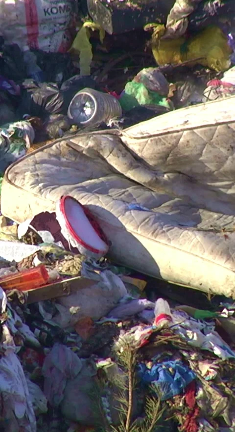 Mountain Of Garbage Waste Plastic Bottles Packages Of Rotting Food Video stock 249307583