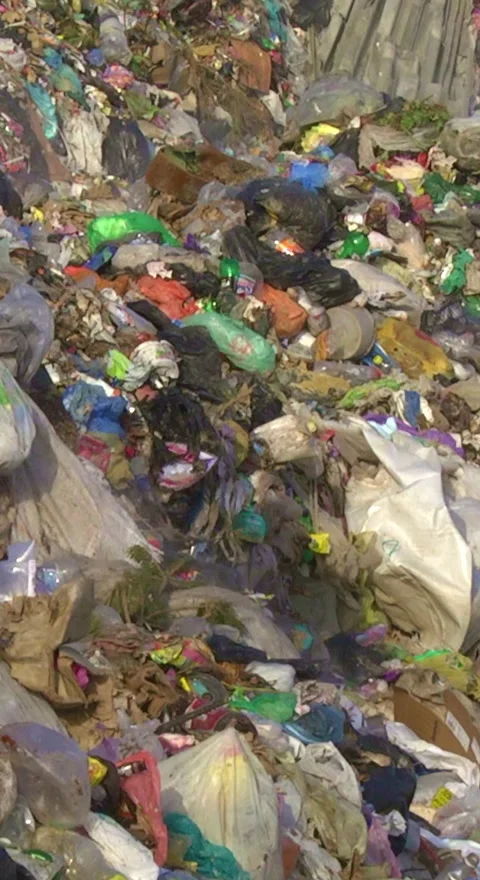 Mountain Of Garbage Waste Plastic Bottles Packages Of Rotting Food Video stock 249308447