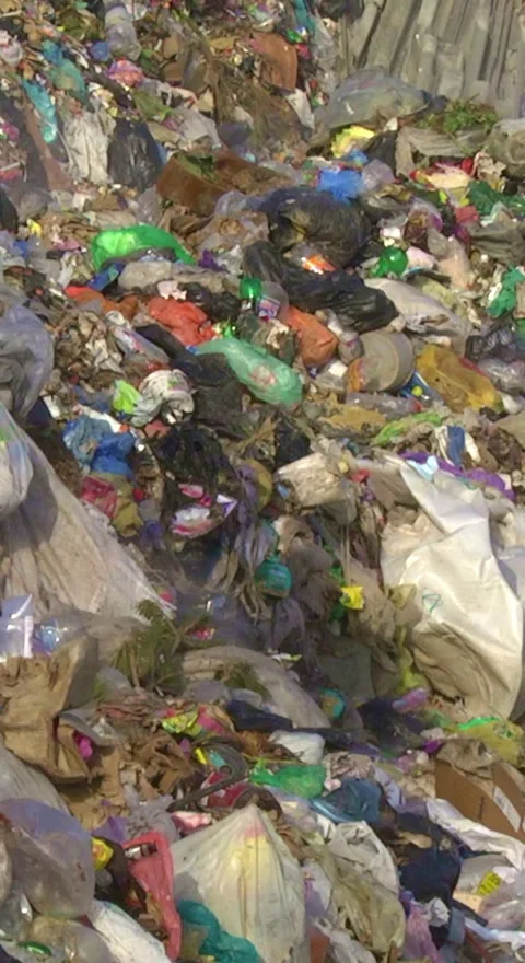 Mountain Of Garbage Waste Plastic Bottles Packages Of Rotting Food Video stock 249308548