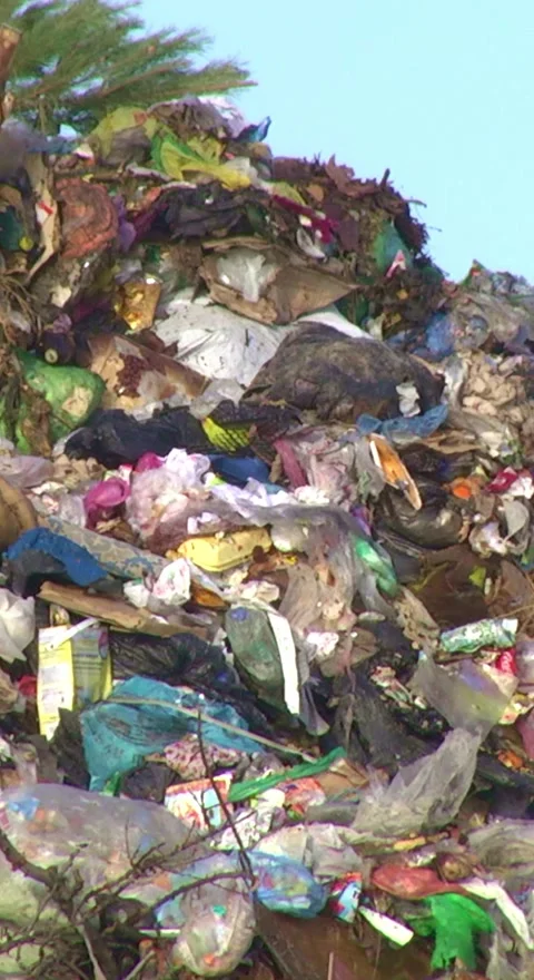 Mountain Of Garbage Waste Plastic Bottles Packages Of Rotting Food Video stock 249309379