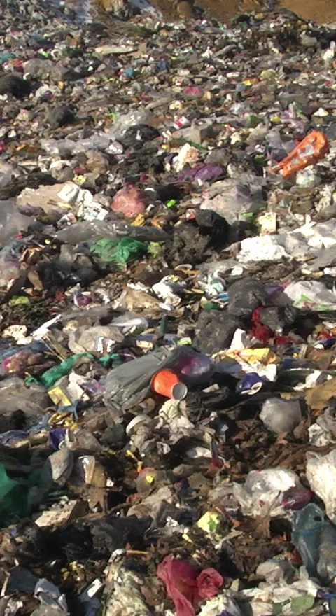 Mountain Of Garbage Waste Plastic Bottles Packages Of Rotting Food Video stock 249309943