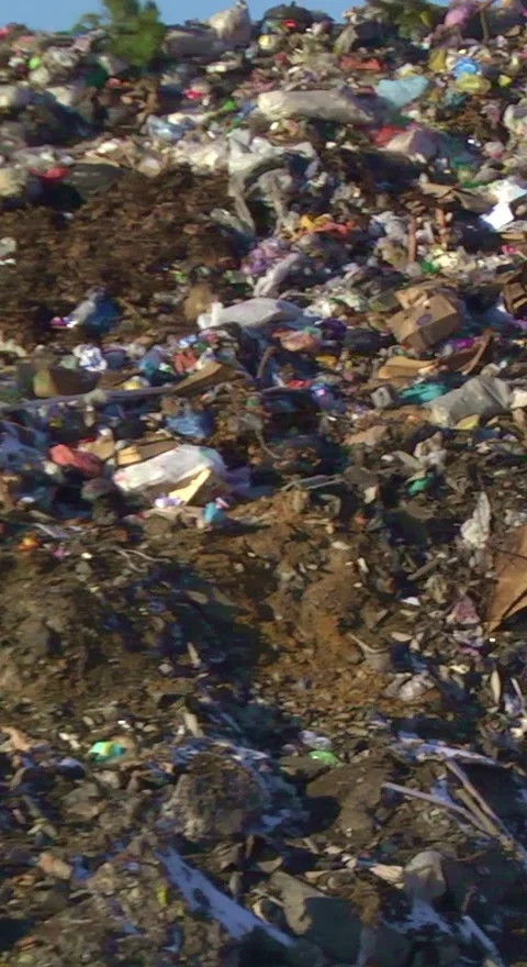 Mountain Of Garbage Waste Plastic Bottles Packages Of Rotting Food Video stock 249310089