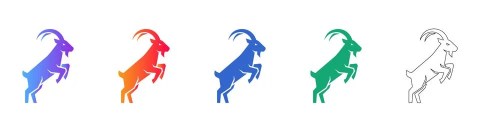 Mountain Goat Icon Set in Gradient and Line Art Illustrazione stock