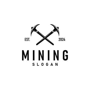 Mountain gold mining logo design with simple vintage pickaxe tool concept i.. 스톡 일러스트