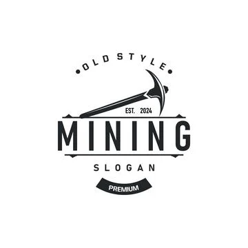 Mountain gold mining logo design with simple vintage pickaxe tool concept i.. Stock Illustration