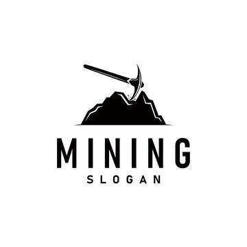 Mountain gold mining logo design with simple vintage pickaxe tool concept i.. Stock Illustration