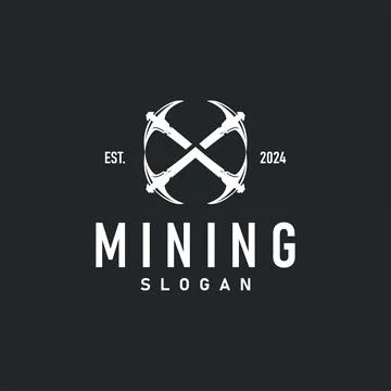 Mountain gold mining logo design with simple vintage pickaxe tool concept i.. Stock Illustration